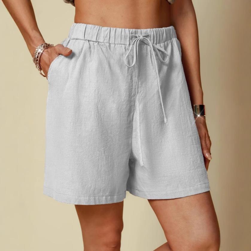 2024 Women's Cotton Linen Loose Casual Shorts with Elastic Waist and Drawstring