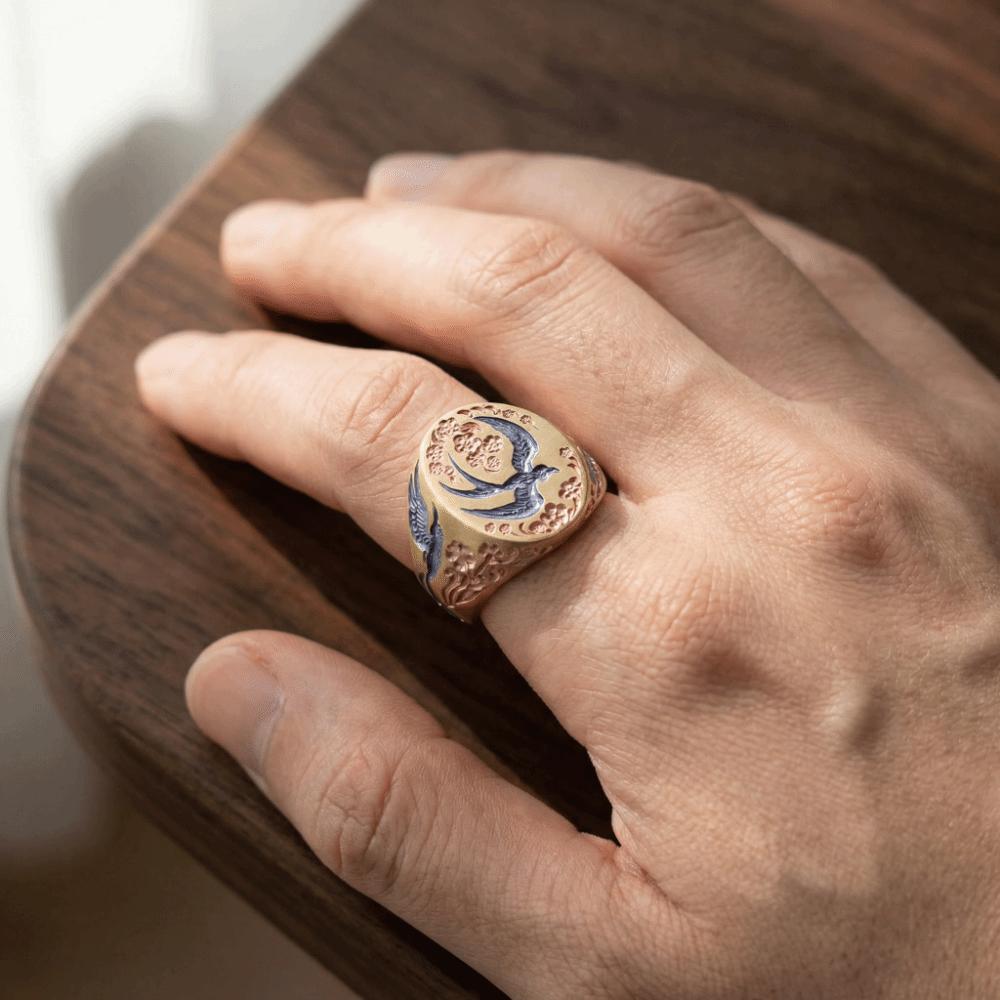 Vintage Enamel Floral Ring Elegant Wild Duck Ring Aesthetic Finger Jewelry Girls