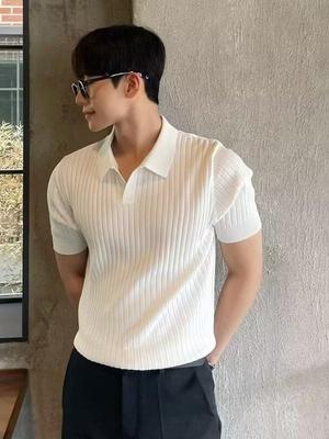 Men's Slim Fit Summer Knit Polo Shirt - Short Sleeve, Korean Style, Solid Color, Casual Trendy Top