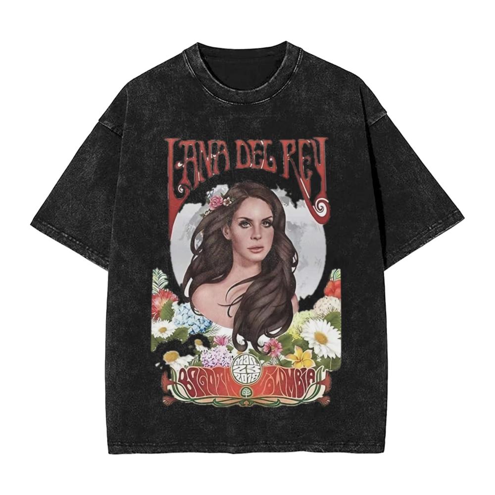 Lana Del Rey CANTANTE Maglietta Stampata Lavata Streetwear Hip Hop T-shirt Casual per Uomo Donna Cotone Streetwear