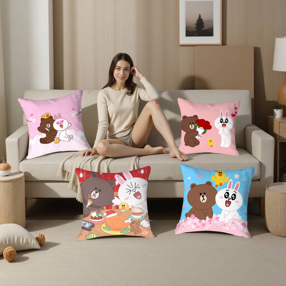 B-Brown und C-CONY Kissenbezug Plüschstoff Weicher Kissenbezug Beidseitig bedruckt Kissenbezug Haushaltsgeschenke