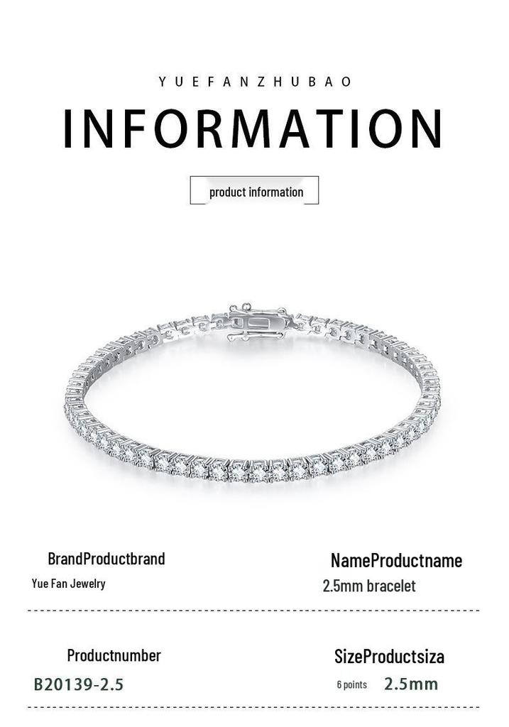 Moissanite 2.5mm Tennis Bracelet for Girls: Thin 925 Silver Luxury Chain