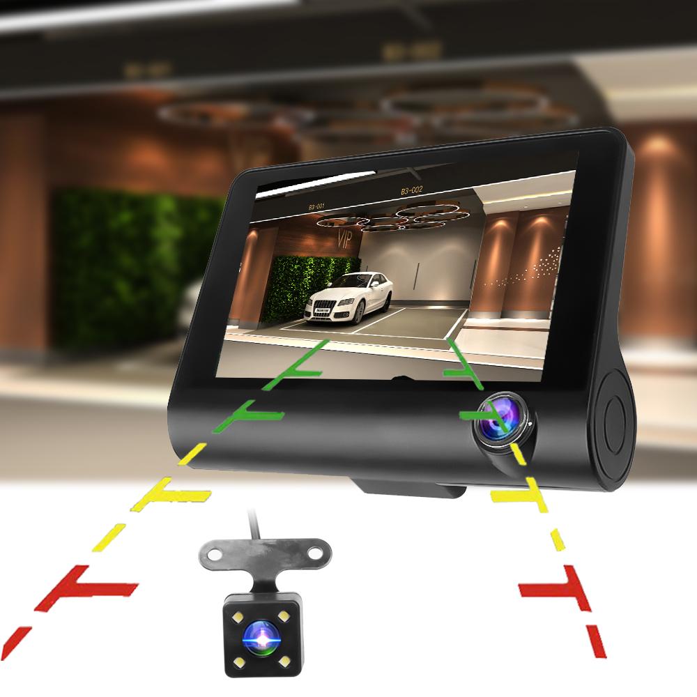 1080P Araba DVR 3 Kamera Lens 4 İnçlik Dikiz Kamerası Geri Görüş Kamerası Dahil TF Kart Video Kaydedici Otomatik Kayıt Cihazı
