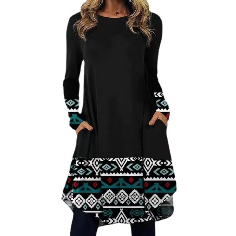EastRogue Women's Fashion Spring Autumn Long Sleeve O-Neck Casual Dresses
