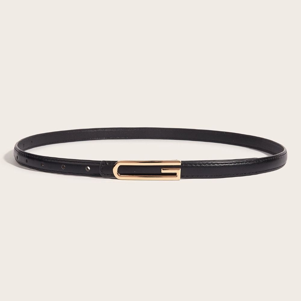 Versatile Leather Belt Thin Trendy Waistband Fashion Metal Slide Buckle Belt