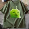 T-shirt Chat Alien Vert Femme Unisexe Chat Meme Tee Glorp Gnarp Cerveau de Chat T-shirt Mignon Rigolo Hauts Courts Manches Courtes en Coton Amples