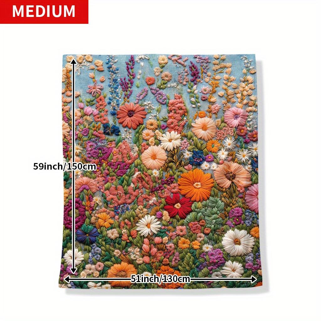 3D Bohemian Floral Blanket - Embroidery Flower Field Design, Soft Flannel for Bedroom/Sofa/Picnic, Vibrant Decor Throw