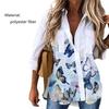 Lady Shirt Butterfly Print Turn-down Collar Single-breasted Artistic Spring Top for Daily Wear