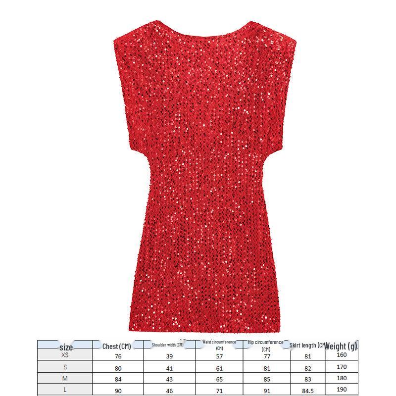 

2026 Festival Y2K Black Sleeveless Mini Dress with Padded Shoulders and Sequin Embellishments XS