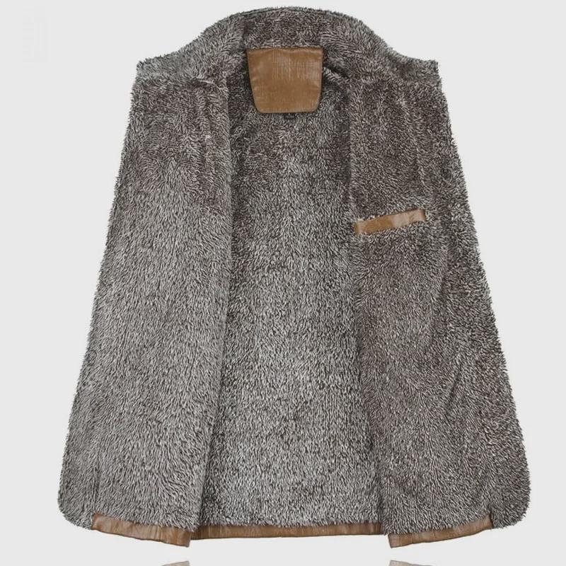 Men's Thickened Velvet Leather Jacket - Warm Casual Stand Collar, Youth Large Size