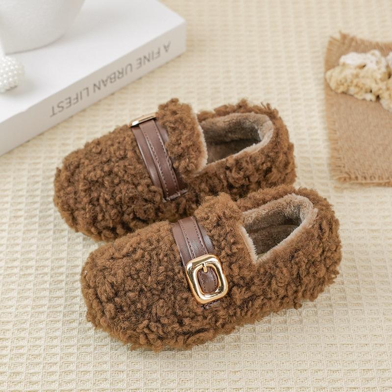 Girls' cotton shoes, new winter children's shoes, princess loafers, soft-soled, double-layer cotton, plush baby shoes