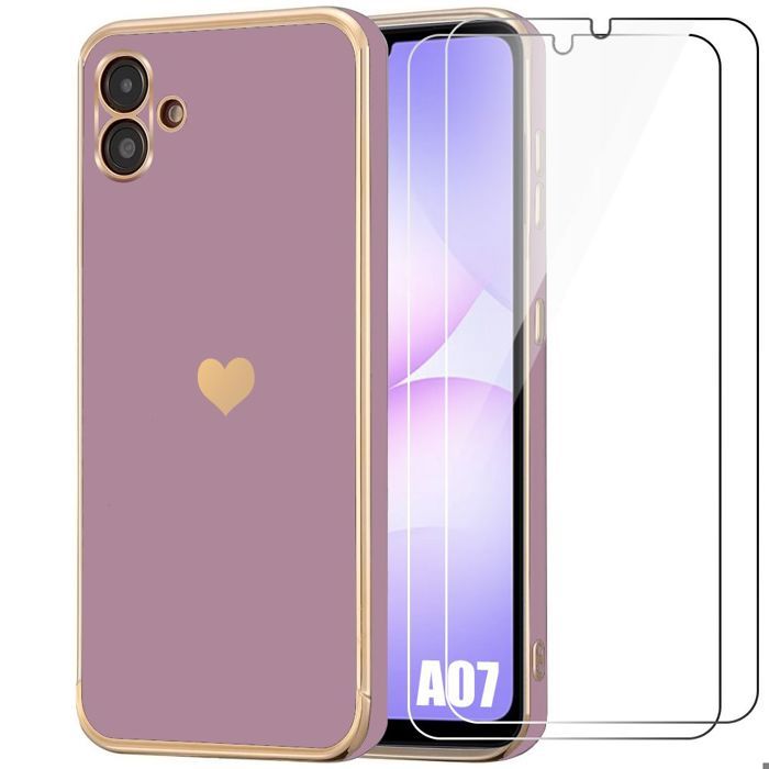 Protective Case - BOOLING - Samsung Galaxy A07 - Purple Slim Heart Pattern - 2 Tempered Glasses