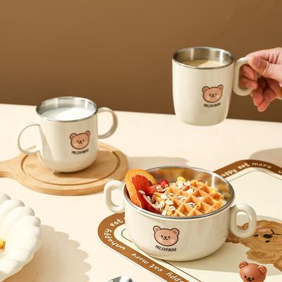 260/300ml Kid Water Cup With Lid & Handle Anti-scald 304 Stainless Steel Drinking Cup Double Layer Detachable Drinkware