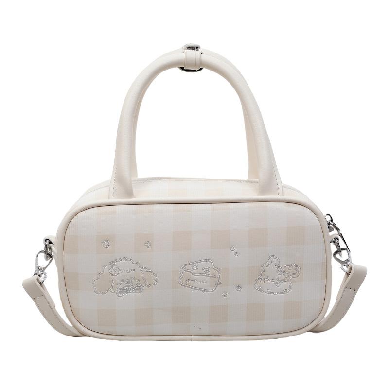 Cute Plaid Portable Boston Bag Women 2025 New Niche Design Messenger Bag Korean Version of Foreign Style Shoulder Bag Tide