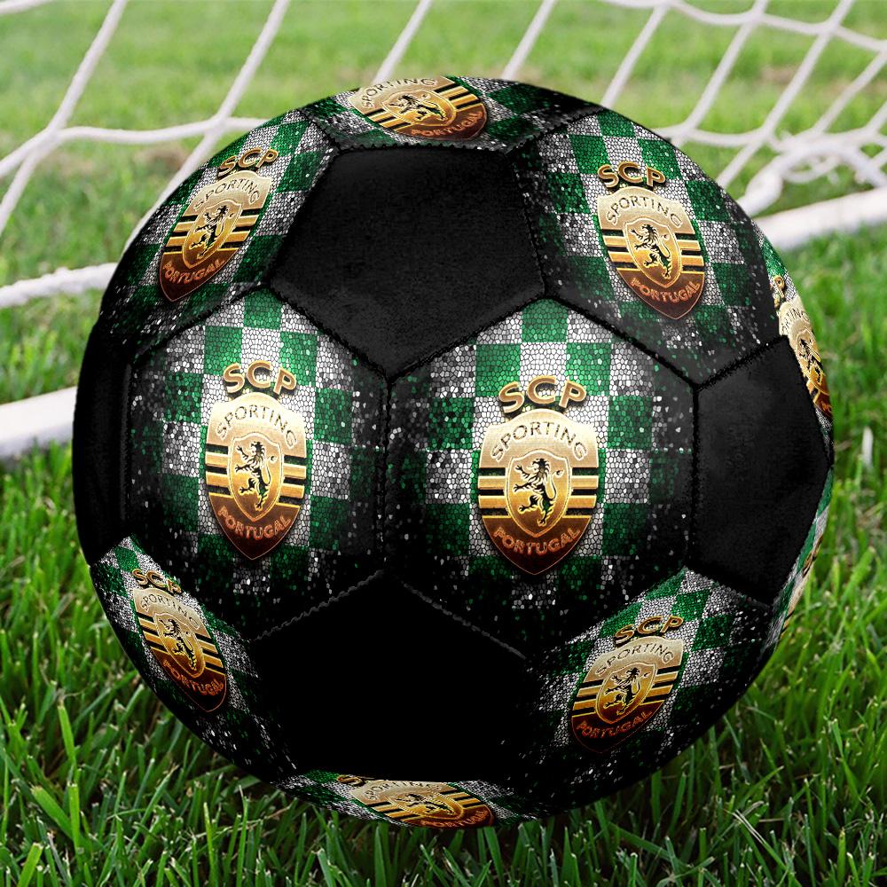 Pallone Calcio a 5 Sporting FC Colorato Per Tutte le Età Misura 5 Cucito a Macchina PVC Pronto per la Competizione Resistente Alta Rimbalzabilità