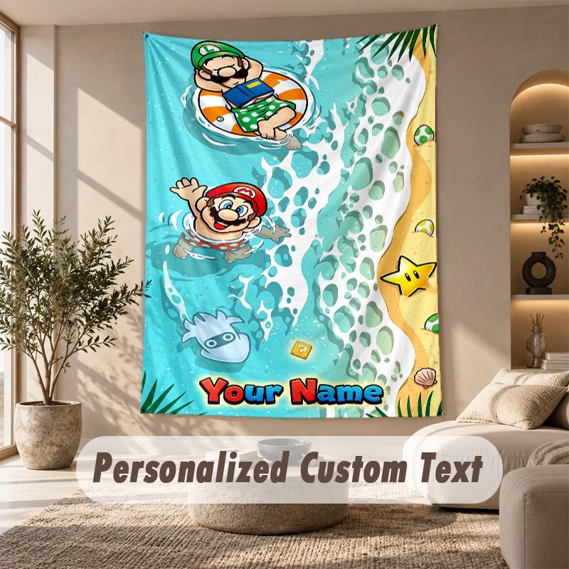 Super Mario Tapestry, Personalized Custom Text, Wall Hanging Tapestry For Living Room Home Wall Decor