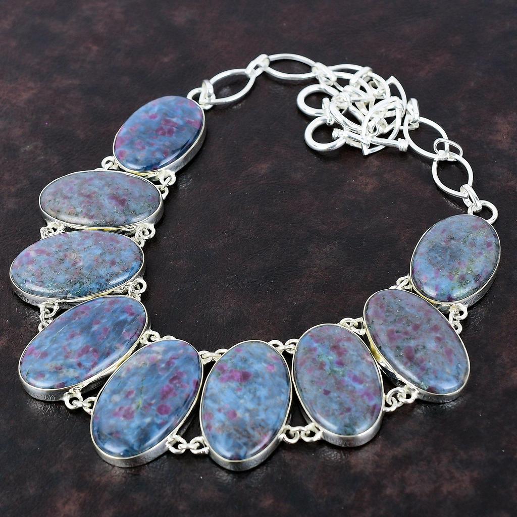 Ruby In Blue Kyanite Necklace 925 Sterling Silver Necklace Adjustable Chain Necklace Gemstone Handmade Jewelry Gift For Women Unique Jewelry
