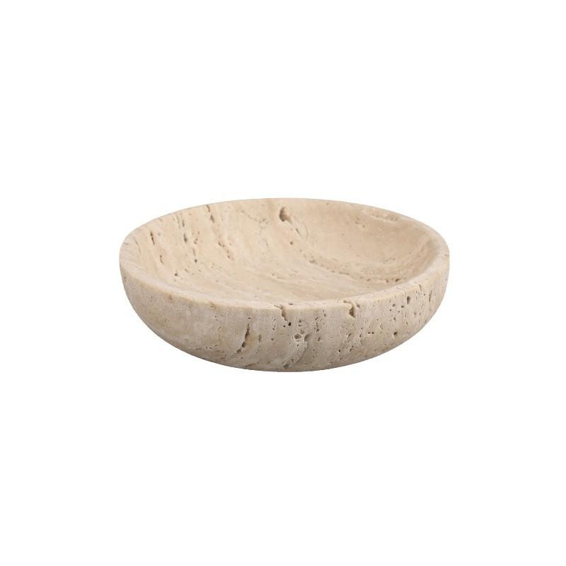 European Luxury Geometric Round Travertine Marble Tray Fruit Plate Home Decor for Living Room Dining Room