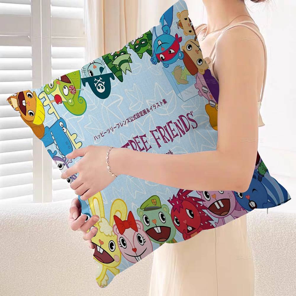 Happy Tree Friends Pillow Covers Cartoon Sofa Decorative Home Double-sided Printing Short Plush Cute Cushion Cover