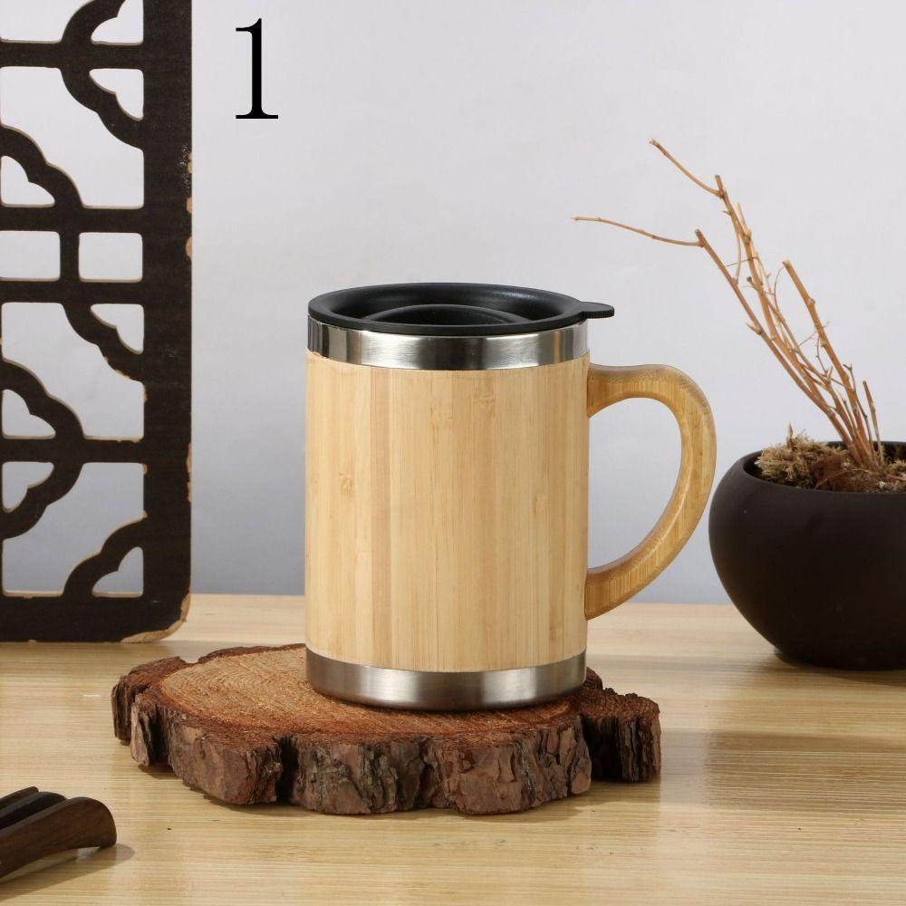 Bamboo Insulated Water Bottle 304 Stainless Steel Travel Cup Thermos Insulated Mug  Coffee