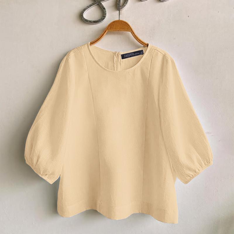 

ZANZEA Женская летняя блузка с круглым вырезом, свободного кроя, с рукавом 3/4 3XL абрикосовый