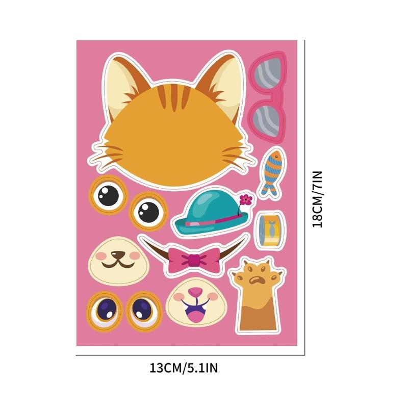 36 Pack Cats Make-a-face Stickers Sheets DIY Make Your Own Cats Sticker for Kid Birthday Party Game Supplies Cute Crafts