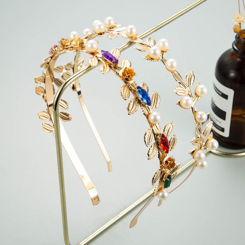 

Женская повязка для волос в стиле барокко с металлическим листом и цветком и жемчугом, повязка на голову для индивидуального шоу