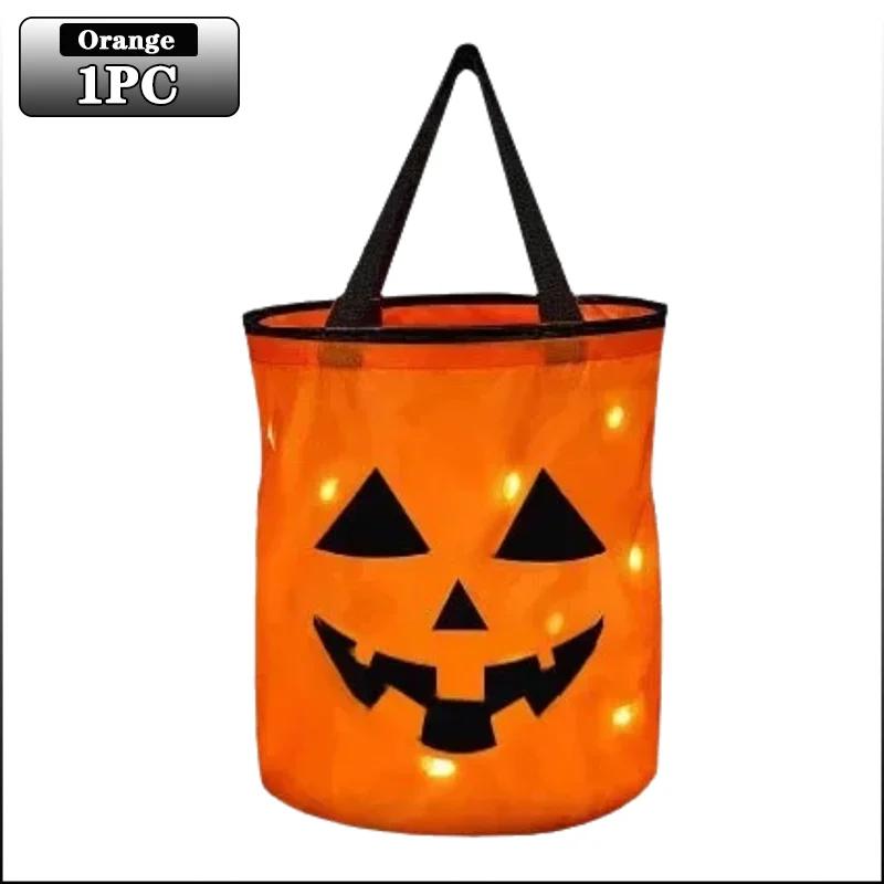 1-20PCLED Light Up Halloween Pumpkin Candy Tote Bag Basket for Kids Trick or Treat Party Bucket for Holiday Event Decoration Use