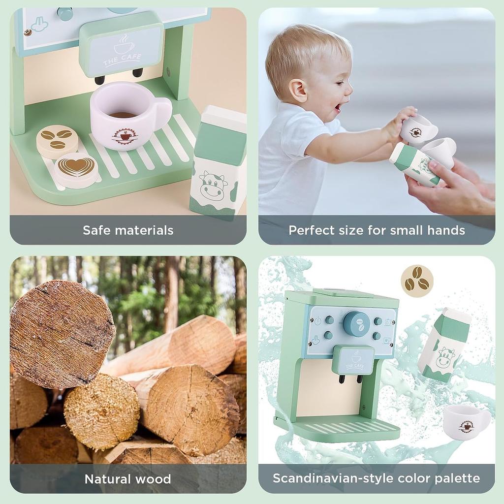 Wooden Playhous Simulation Kitchen Toys for Toddlers,Montessori Simulation Coffer Maker Accessories Kitchen Playset Toy