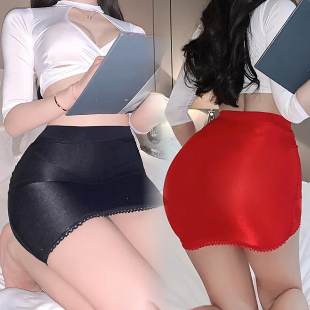 Black Mini Silk Skirts for Women Lace Skirt Fashion High Waist Summer Skirt See Through Girls Lingerie Dress Stretchy Partywear