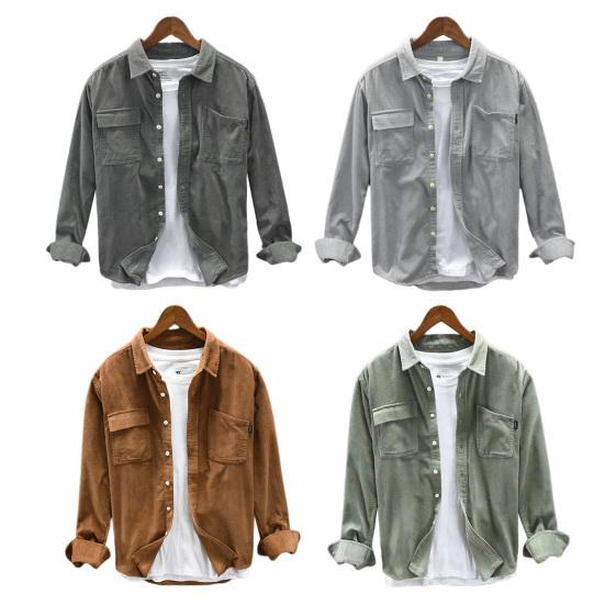 Fall Spring Men Shirt Turn-down Collar Sleeves Single-breasted Chest Loose Cardigan Long Pockets Pure Color Formal Casual Mid Length