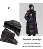 2024 Unisex Extra Long Hooded Black Cotton Jacket - Color Block Thickened Winter Coat