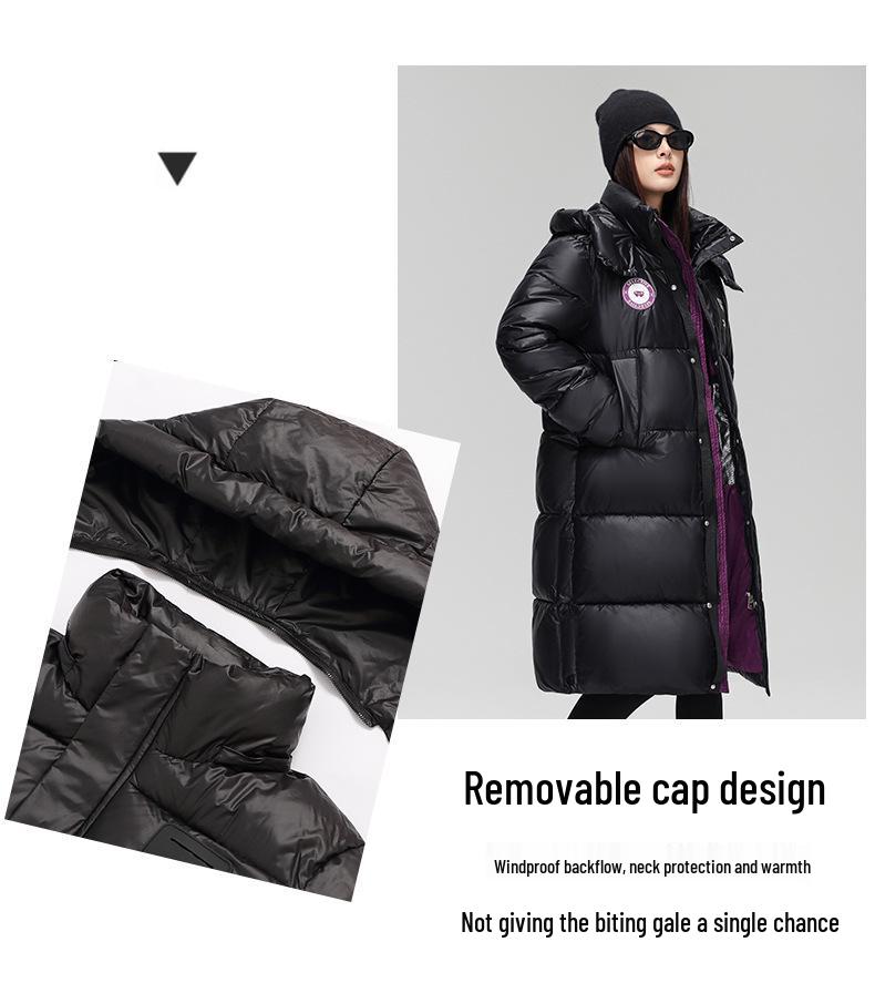 2024 Unisex Extra Long Hooded Black Cotton Jacket - Color Block Thickened Winter Coat