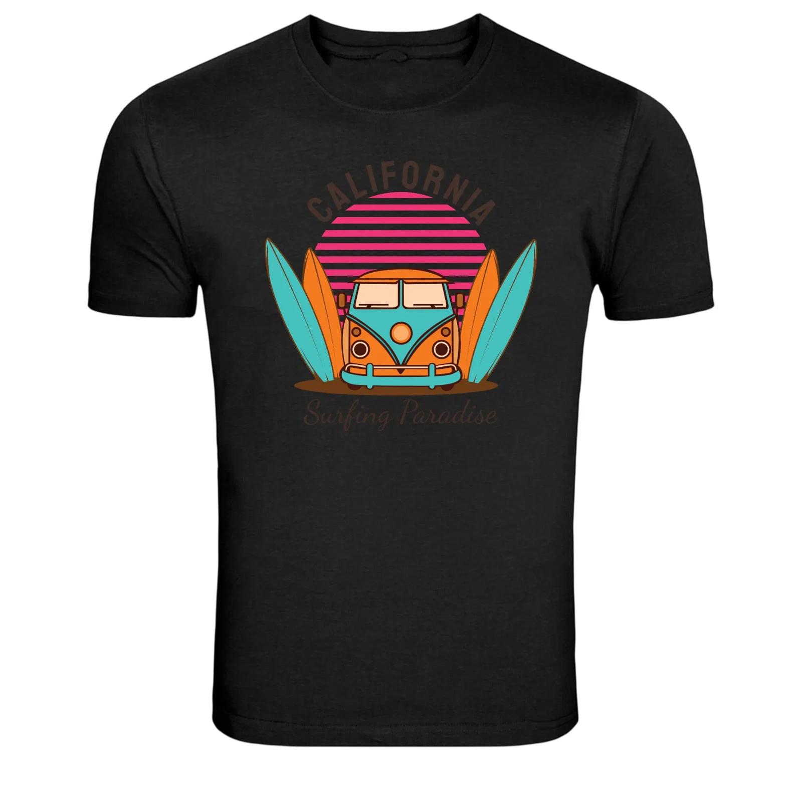 California Surfing Paradise Vintage Van Graphic T-Shirt XL