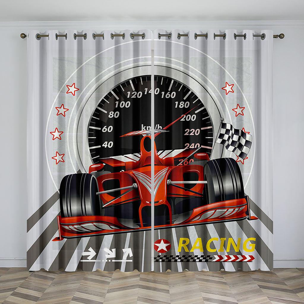 2Panel Racing Car Flag Print Curtains for Bedroom Living Room Floor-to-ceiling Window Kitchen Blinds Grommet Top Cortinas Drape