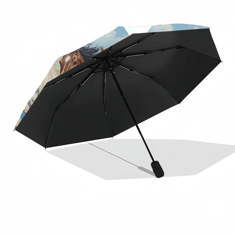 Horses,Beach Automatic Folding Umbrella Compact 8 rib Design,Unique Style,Suitable for Everyday Outdoor Use,Perfect Gift for Friends a