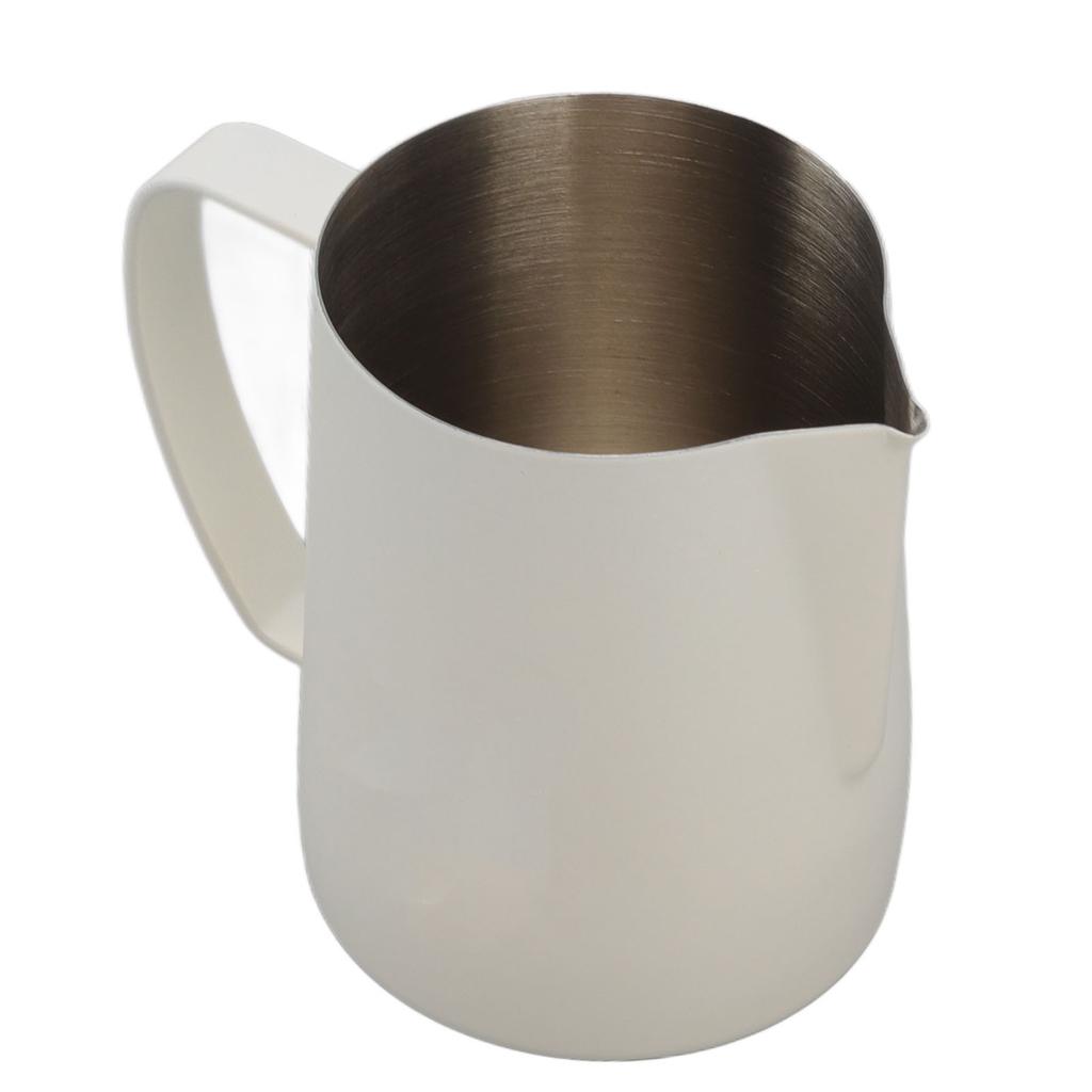 Milchkännchen mit Ausguss 304 Edelstahl Milchaufschäumbecher für Zuhause Café 600ml Weiß
