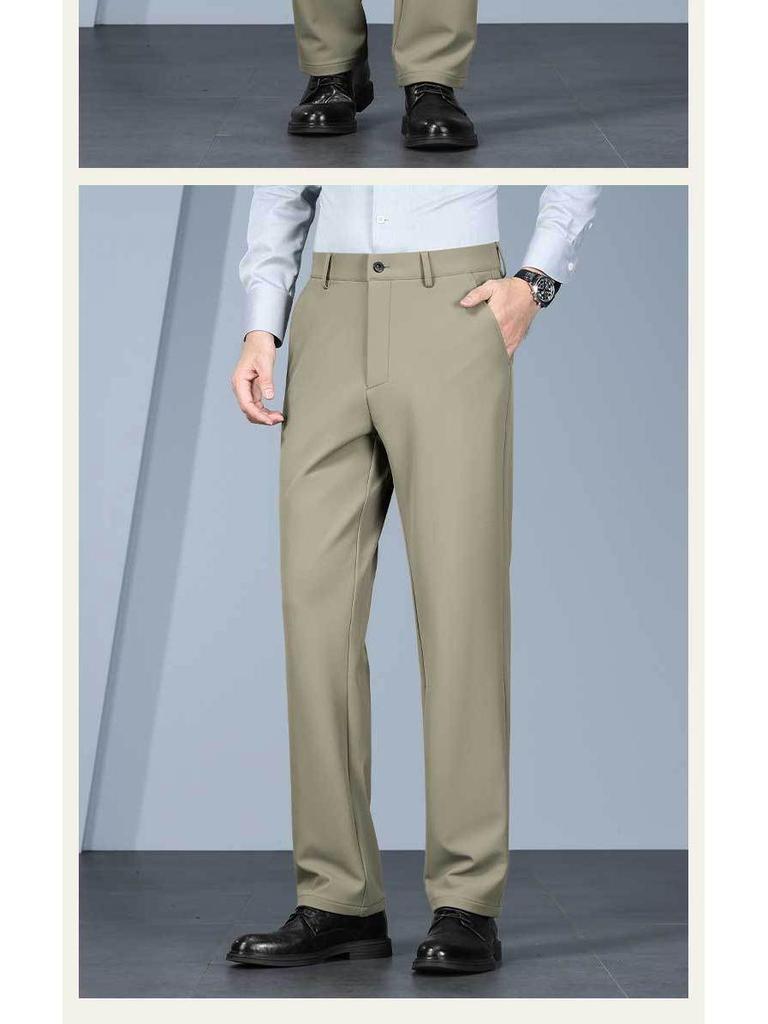 Hengyuanxiang Men's No-Iron Stretch Slim Fit Business Pants - Solid Color, Straight Leg, Autumn/Winter Casual and Formal Wear