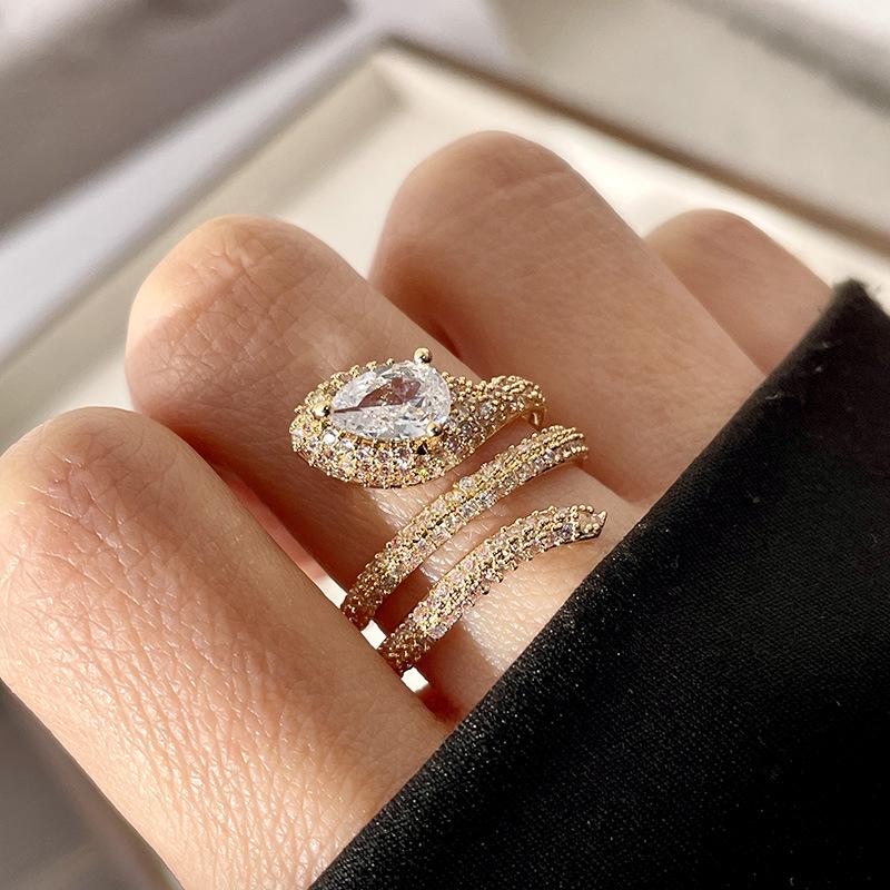 

2025 Adjustable Multilayer Snake Ring with Zircon Diamonds for Women