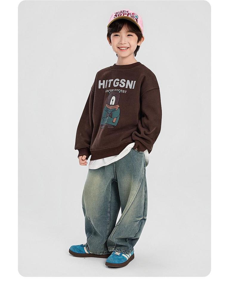 Fairy Tale Memory Boys' Fleece Sweatshirt – 2025 Autumn/Winter, Round Neck, Korean Style, for Middle & Big Boys.