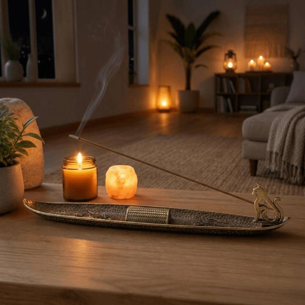 Traditional Cat Whispers Incense Tray Metal Incense Holder Creative Incense Censer Spa Salon Use