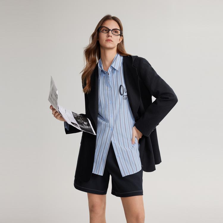 ELLE Francuski Design Jednolity Kolor Minimalistyczny Blazer z Kapturem Luźny Casualowy Garnitur Damskie marynarki Czarne EX49558