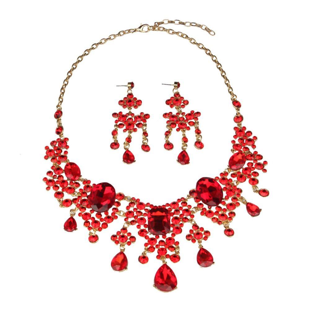 Shiny Necklace Earrings Set Baroque Wedding Bridal Accessories Rhinestone Jewelry Set Prom Event