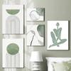 Abstrakt linje Figur Gröna löv Affisch Modern Väggkonst Dukmålning Nordisk Minimalistisk Bildtryck Hem Vardagsrum Inredning