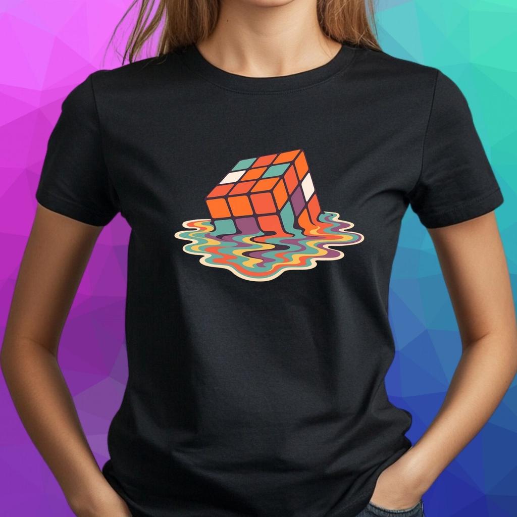 T-Shirt Frauen Rubik's Cube Zauberwürfel Motiv Baumwolle Größe S bis 3XLWird in neuem Fenster oder Tab geöffnet