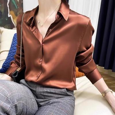 Fashion New Long Sleeve Casual Satin Blouse Women Elegant Simple Solid Loose Shirt for Women Button Up Slim Office Ladies Blouses and Tops 25677