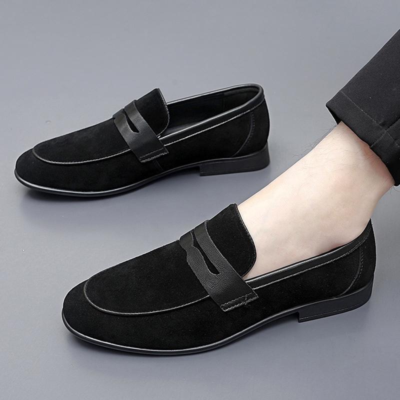 

Мужские туфли без застежек, качественные повседневные кожаные туфли, модные туфли с коротким носком, мужские лоферы, туфли на плоской подошве, мужские мокасины 38 чёрный