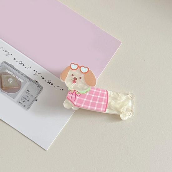 5Pcs Girl Hairpin Macaron Color Matching Acrylic Cute Puppy Shape Hair Clips Stable Hair-Free Clip Hair Styling Tool