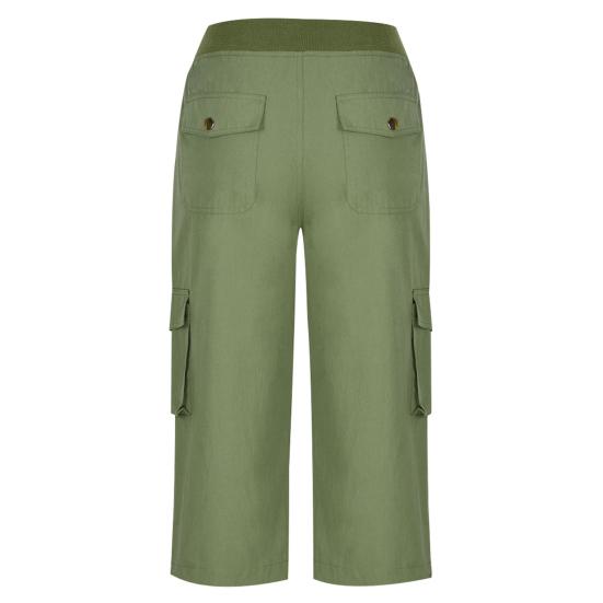 Women Cropped Pants Elastic Waist Adjustable Drawstring Hiking Cargo Pants with Multi