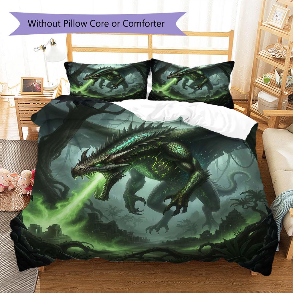 Theevildragon Pattern Bedding Quilt Set Quilt Cover Pillowcase Home Decoration Birthday Gift (1 * duvet cover + 2 * pillowcase, without core)